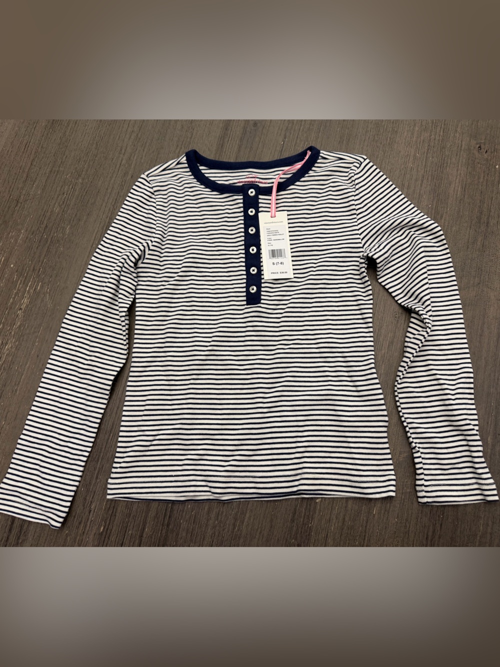 Girls NWT Vineyard Vines Navy & White Striped Long-Sleeve Henley -l